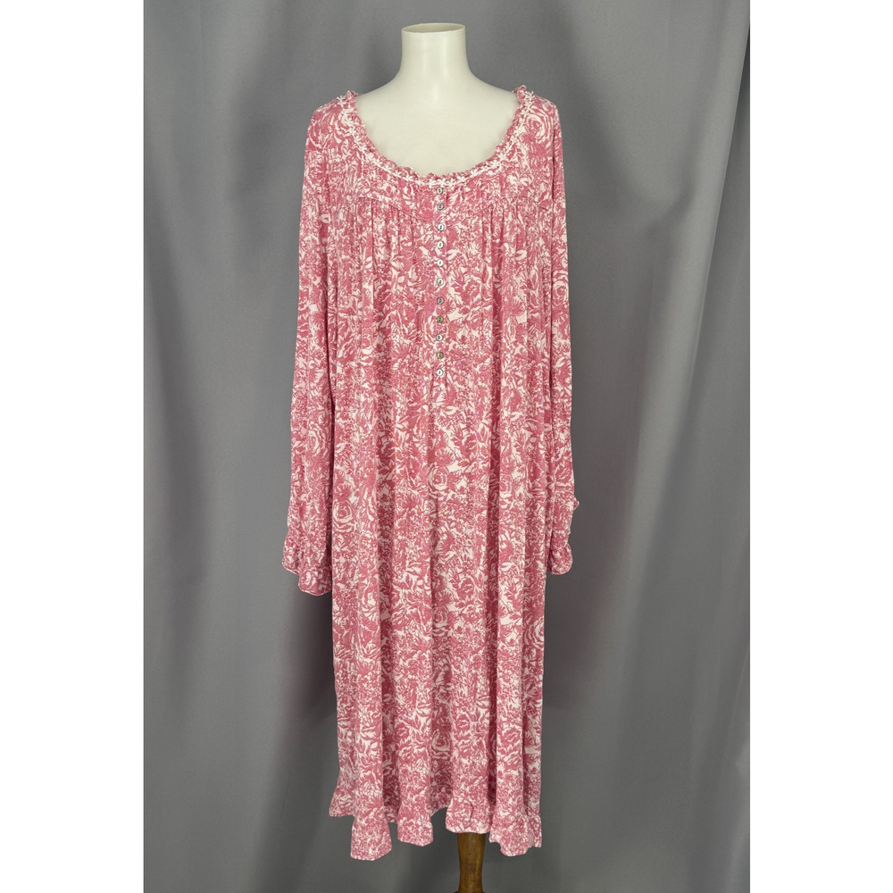 Eileen West Nightgown Womens 2X Pink Floral Modal Jersey Long Sleeve Chemise